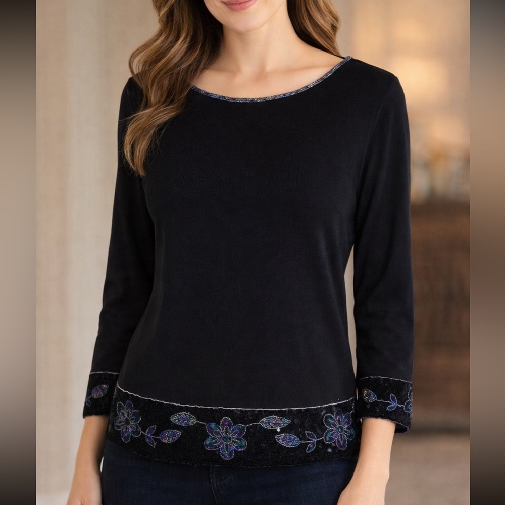Joseph A Formal Top Beaded Sequins top sweater y2k vintage XL